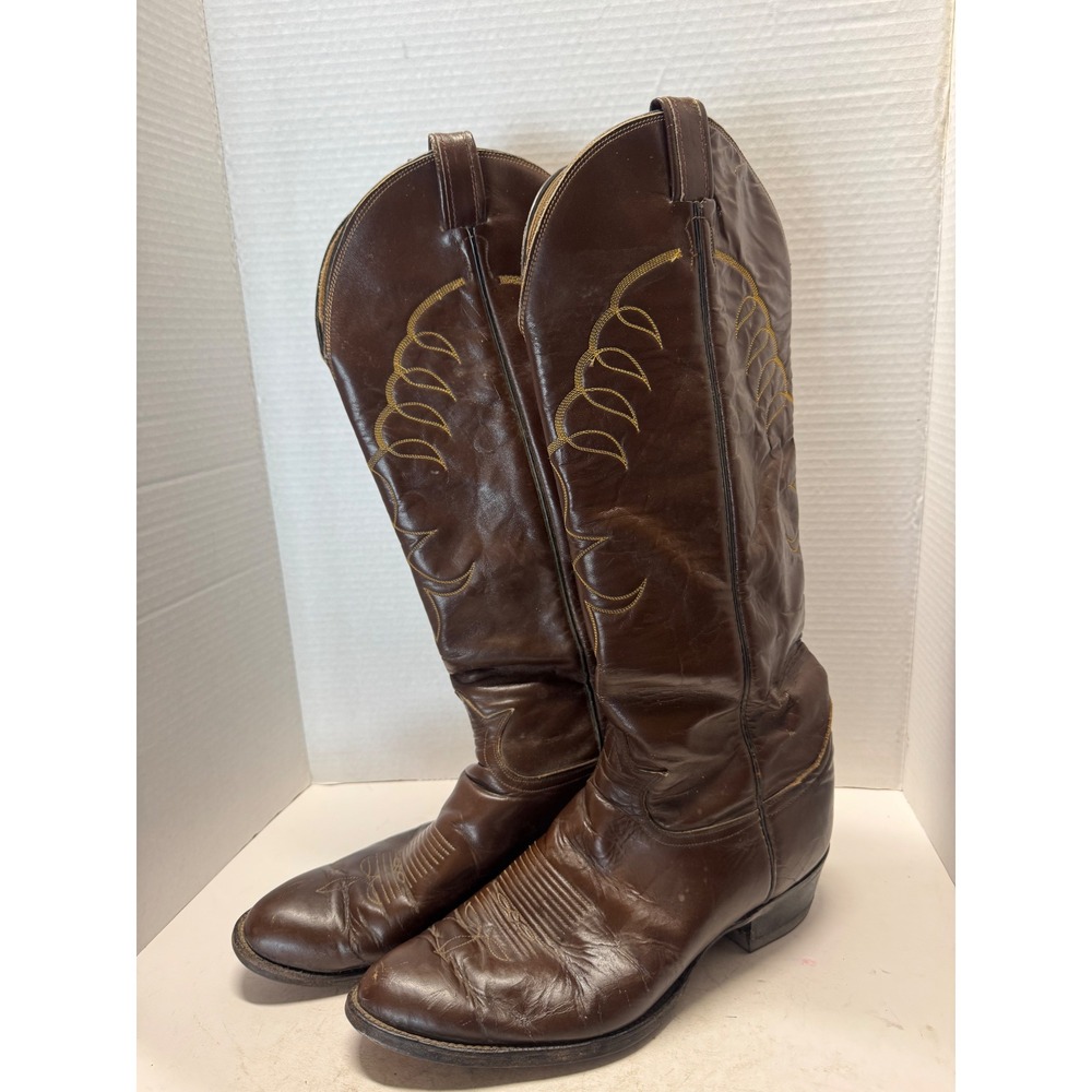 Tony Lama Vintage 70s Brown Leather Western Cowboy Boots 6623 Mens 11 B USA Tall